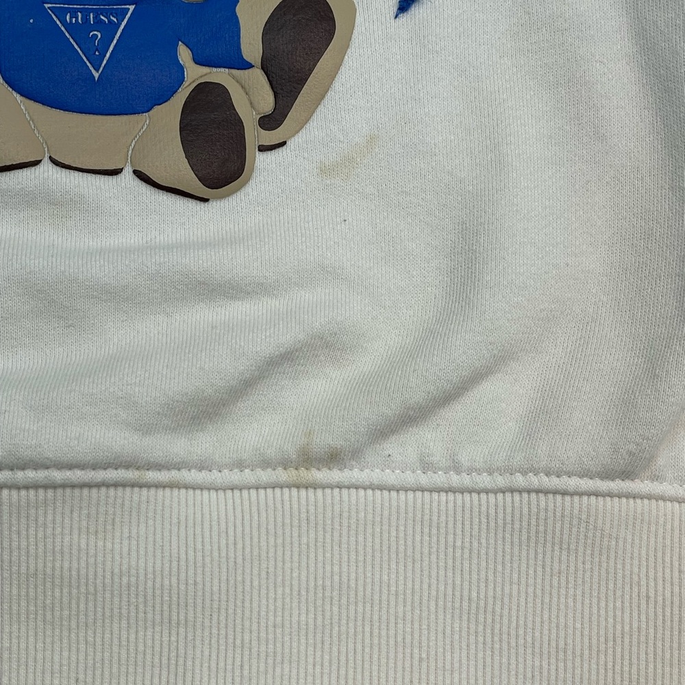 GUESS Originals Teddy Bear Sweatshirt White Blue Graphic Logo Medium - Picture 7 of 8